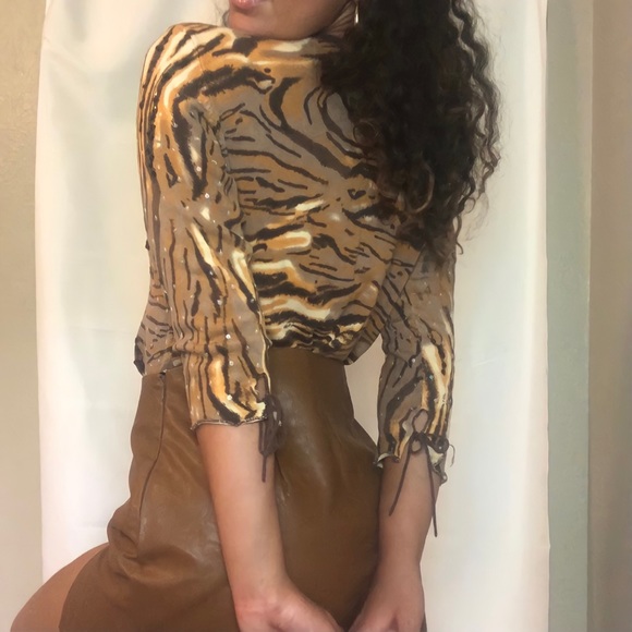 Vintage Joseph A. Knit Sequined Tiger Print Quarter Sleeve Blouse - Picture 2 of 6